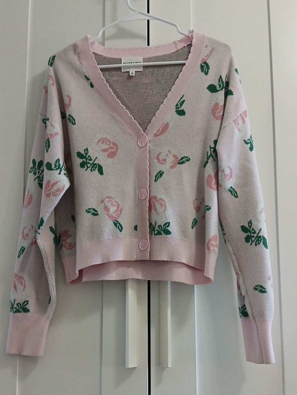 Pink Floral V-Neck Button Cardigan Size L